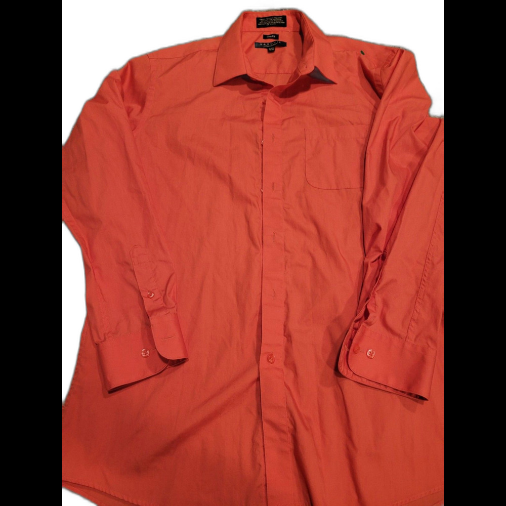 Marquis Signature Dress Shirt Mens 16 Slim Fit‎ Long Sleeve Orange Button Up